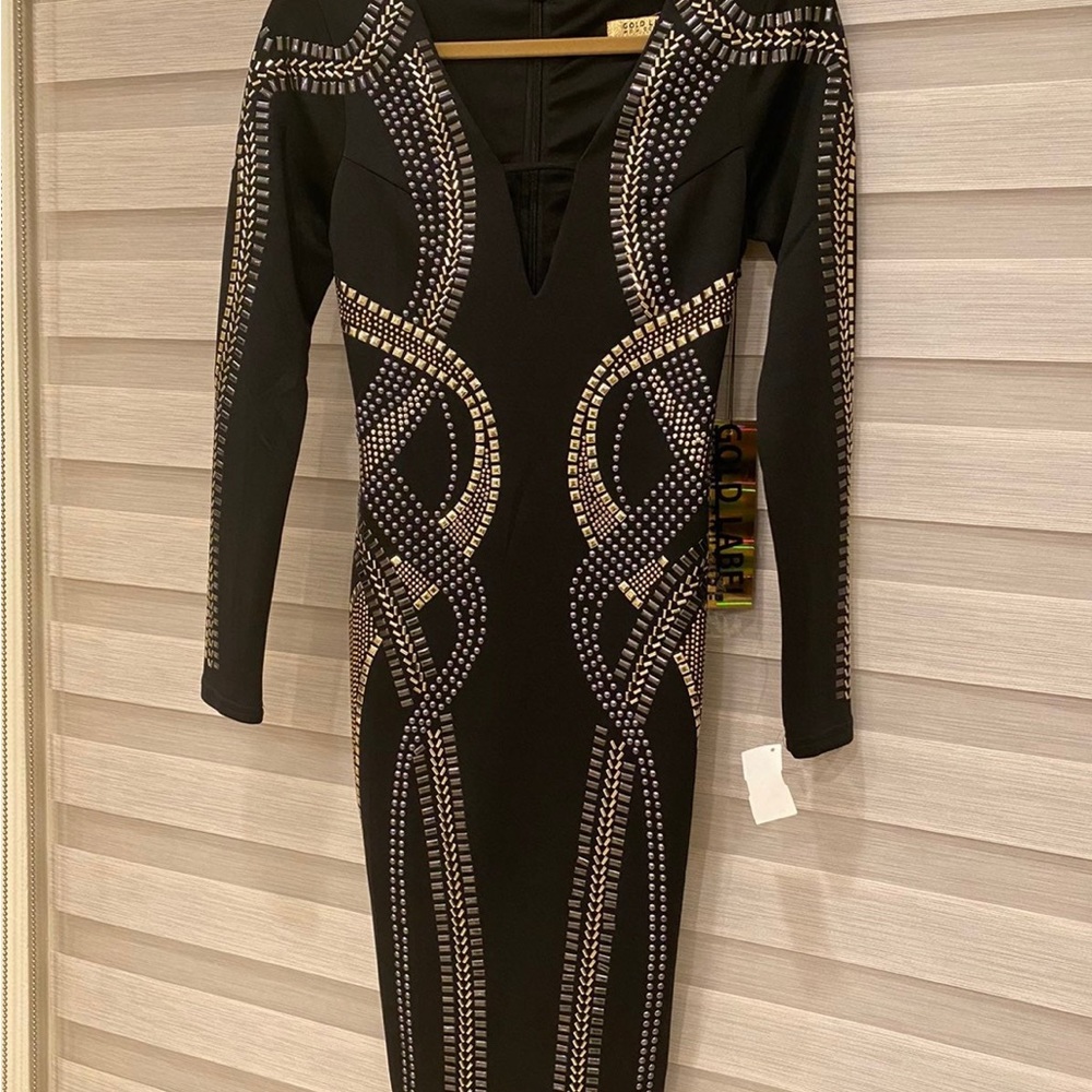 Black embellished Bodycon Gold Label Dress